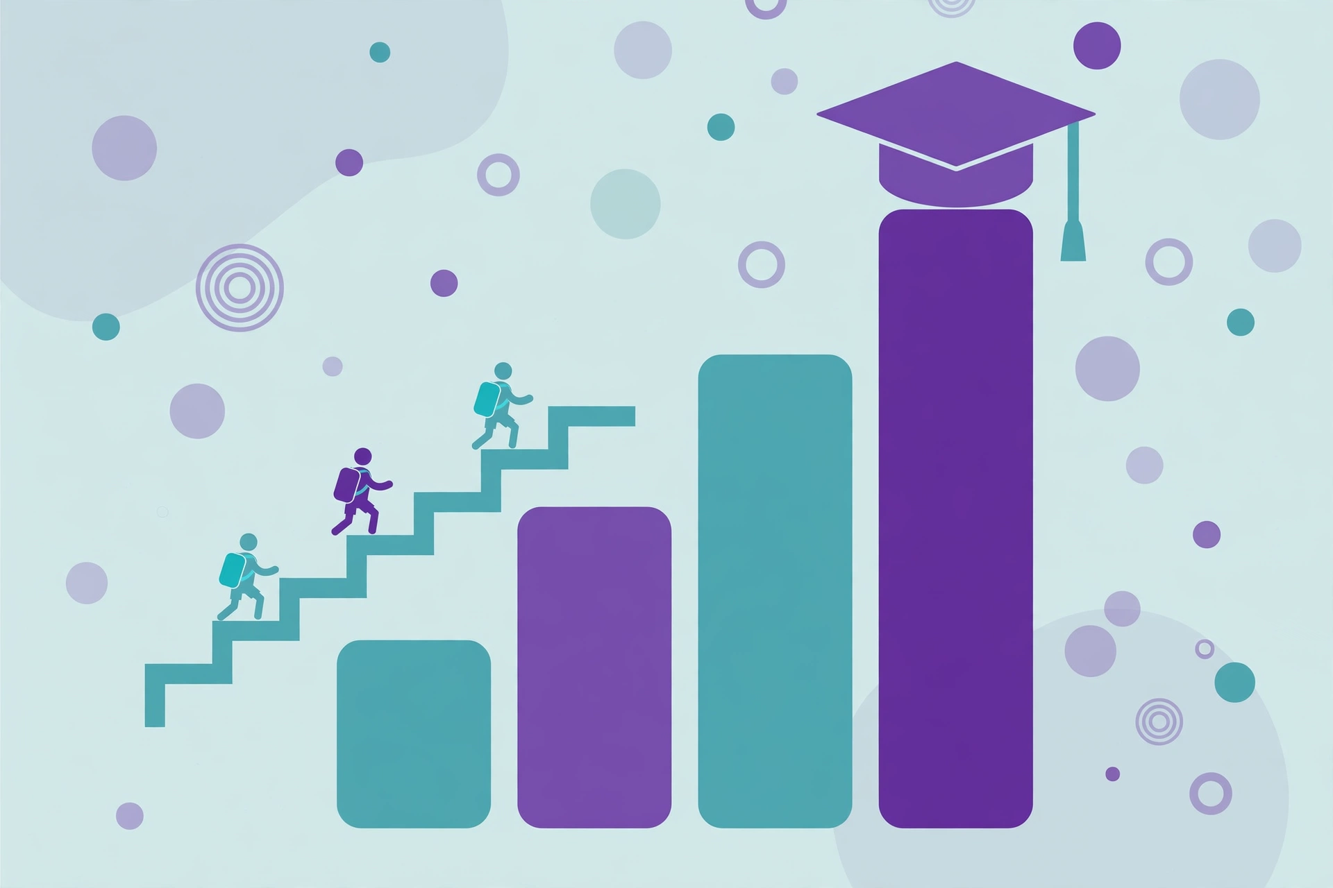 Degree grade inflation UK — vector illustration of a rising bar chart with a graduation cap, showing first-class degree shares climbing