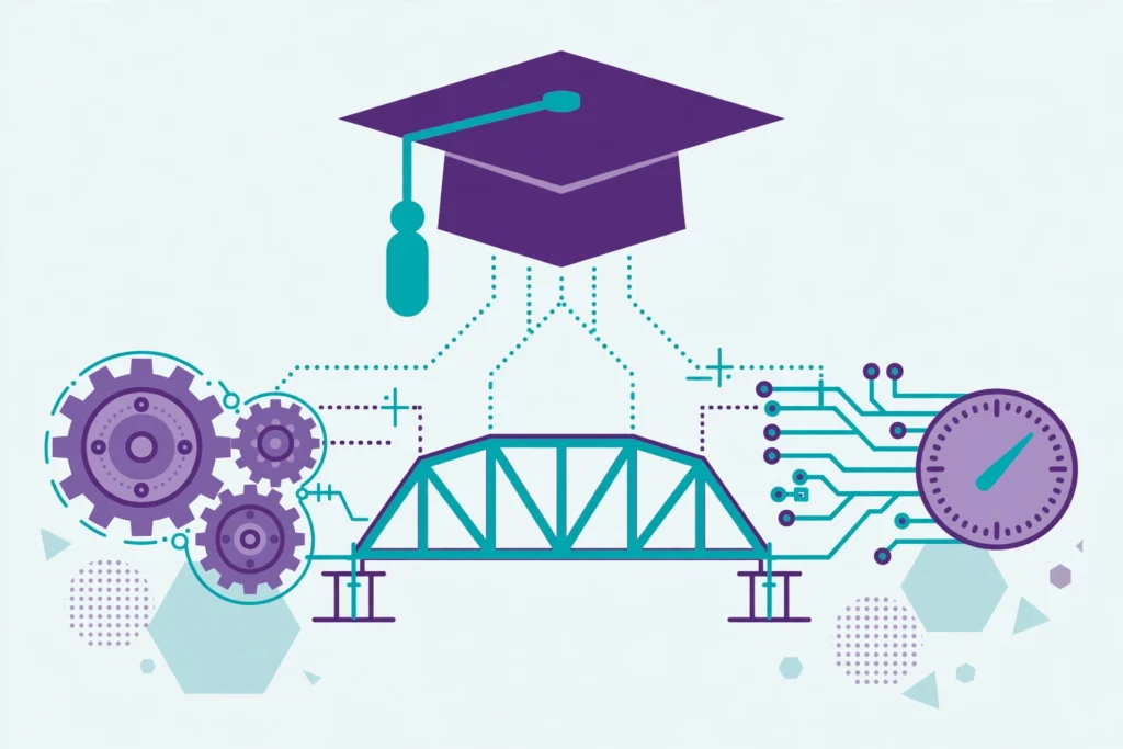 Illustration of engineering degrees graded in the UK showing exams, labs and design projects