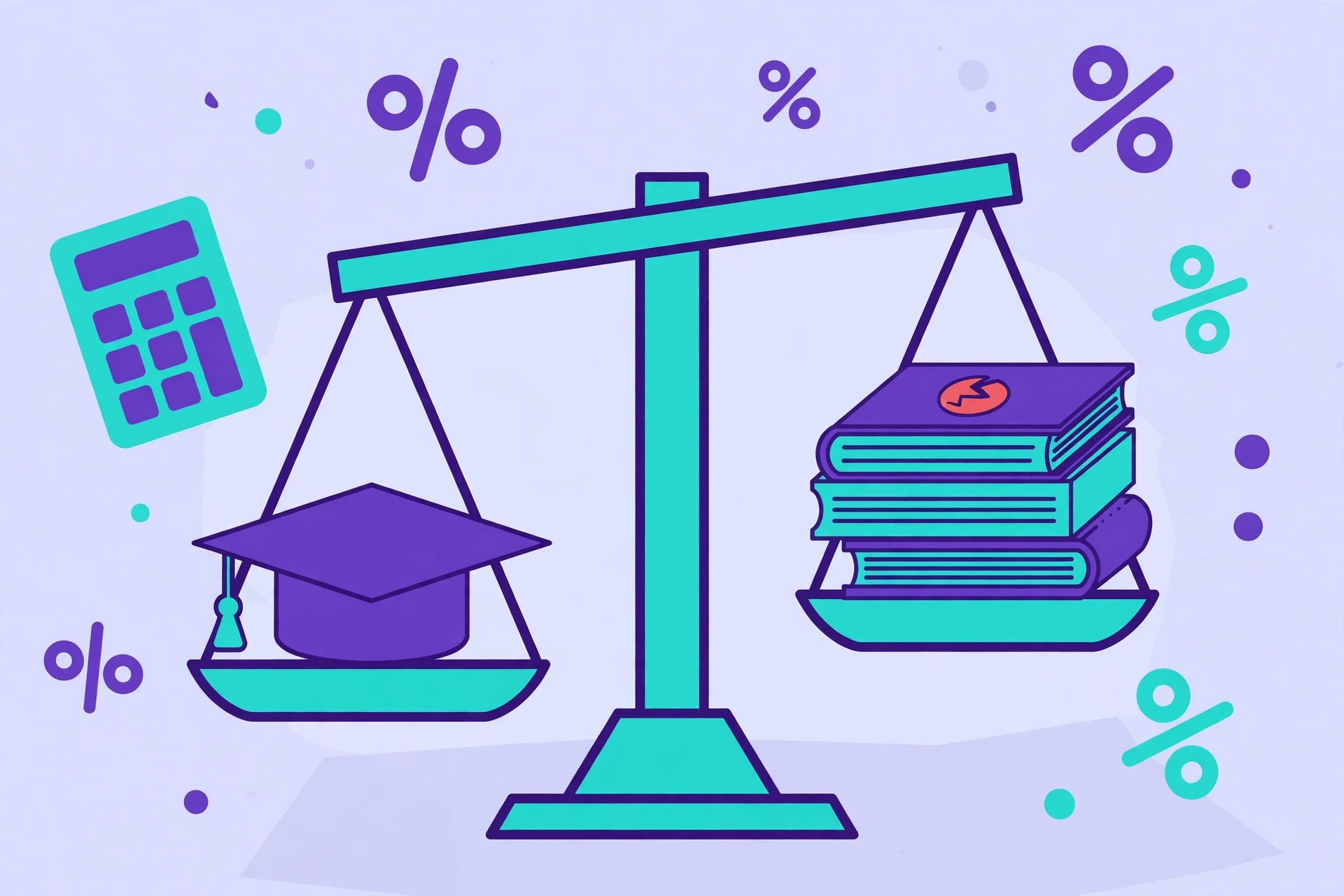 Balance scales weighing a graduation cap against failed module marks — failing a module grade arithmetic