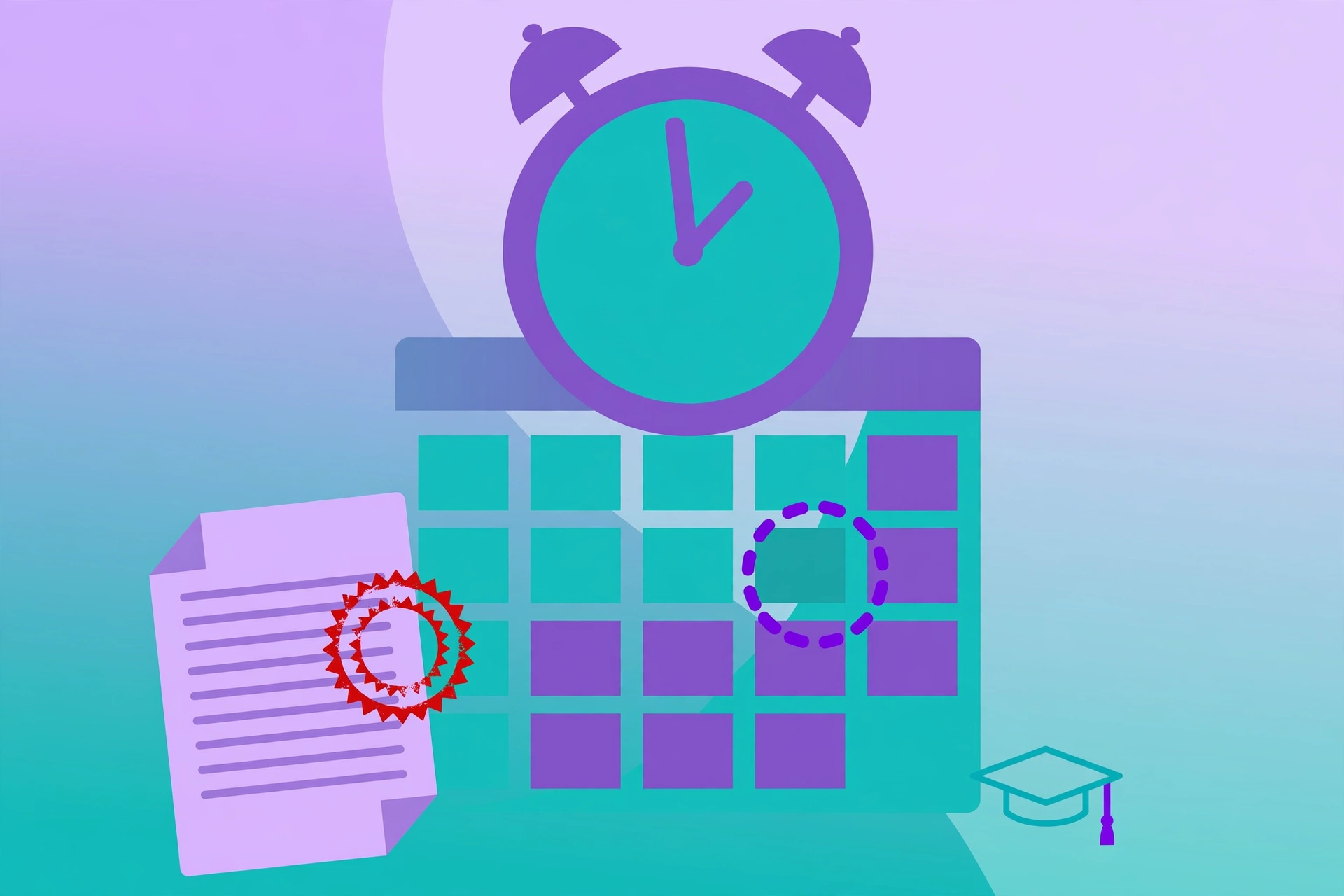 Late submission penalties UK explained: alarm clock over a university deadline calendar with a penalised essay