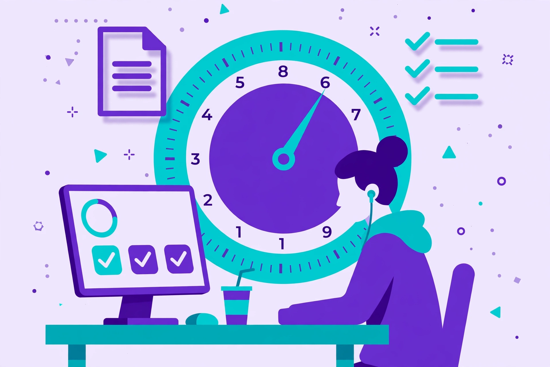 Oxbridge admissions tests illustration: student at a computer with a 1-to-9 test score gauge