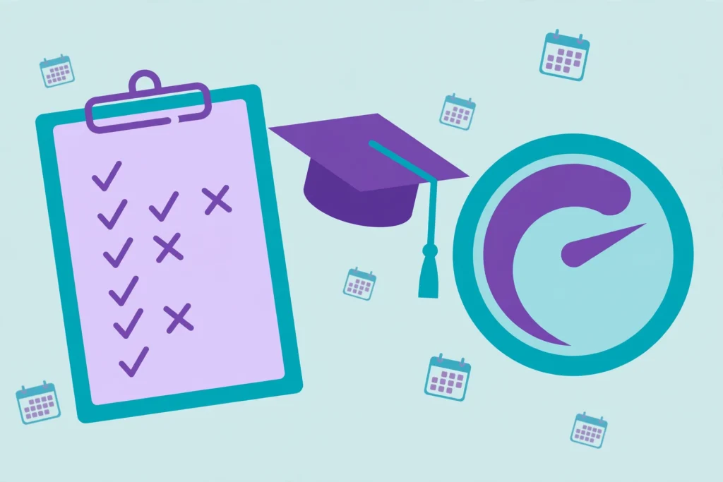 Attendance register and graduation cap illustration - does attendance affect your grades at UK universities