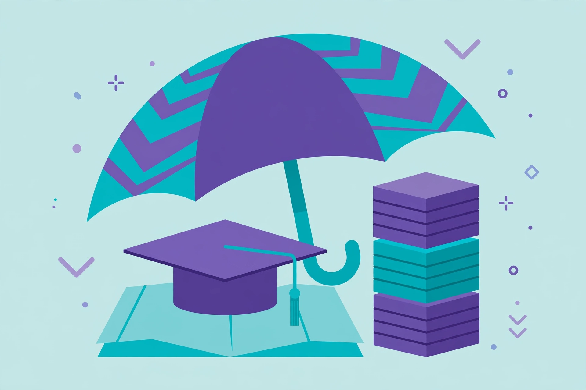If your university closes, your banked credits stay protected — vector illustration of a graduation cap shielded with credit blocks