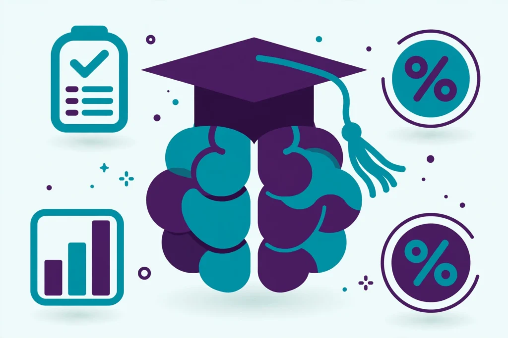 Vector illustration of a brain with a graduation cap for the psychology degrees graded guide