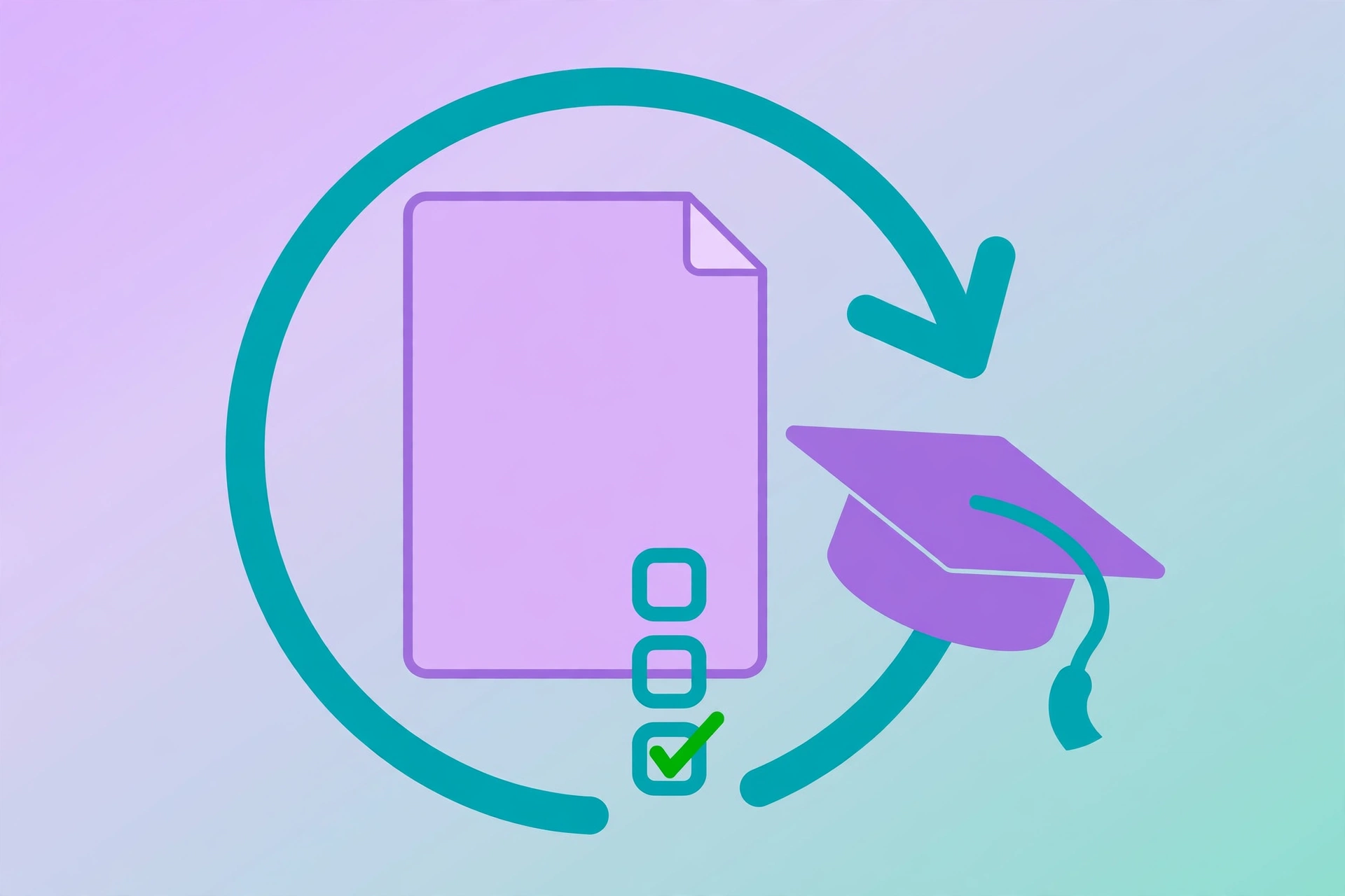 University referrals second chance illustration - exam paper with circular second-chance arrow and graduation cap