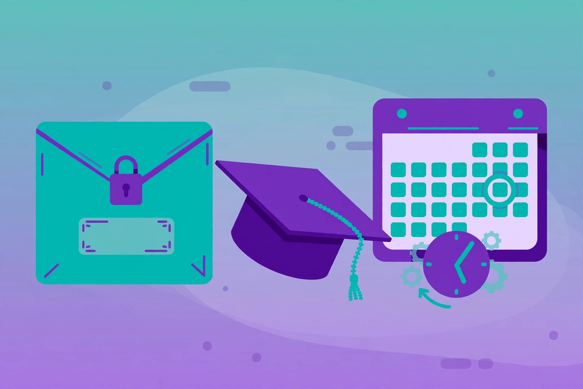 Locked transcript envelope, graduation cap and delayed calendar — withheld marks UK illustration
